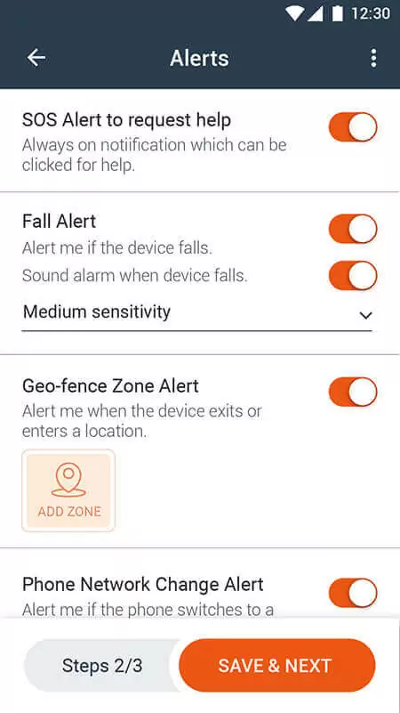 AlertsScreen_small Setup emergency contacts, reporting & alerts